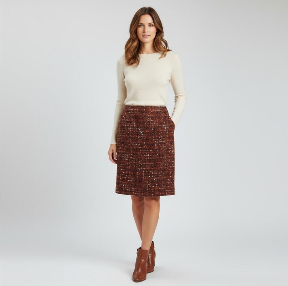 Doncaster Wool Tweed Size 8 Retro Midi Skirt